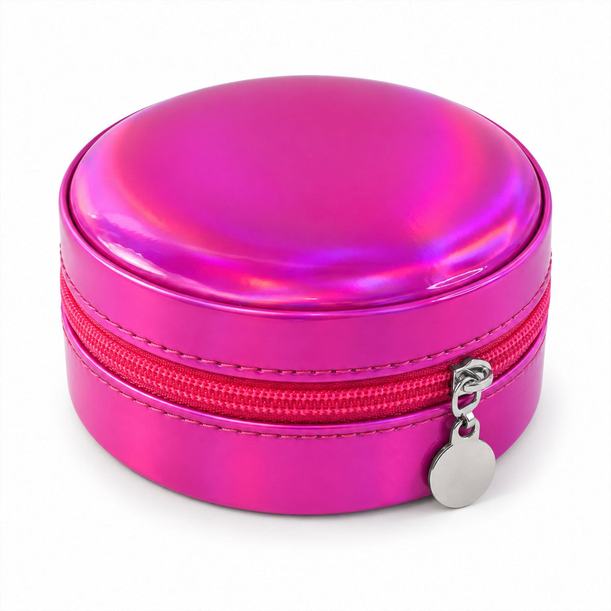 Round Jewellery Organizer Box With Ring Rolls And Zip Closure For Travel (1 Pc)
