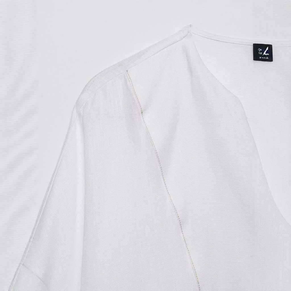 Single breasted deep V-neck linen long sleeved shirt for women