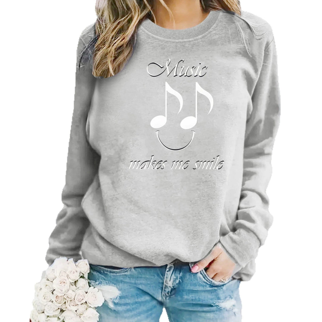 Printed round neck fleece hoodie for women