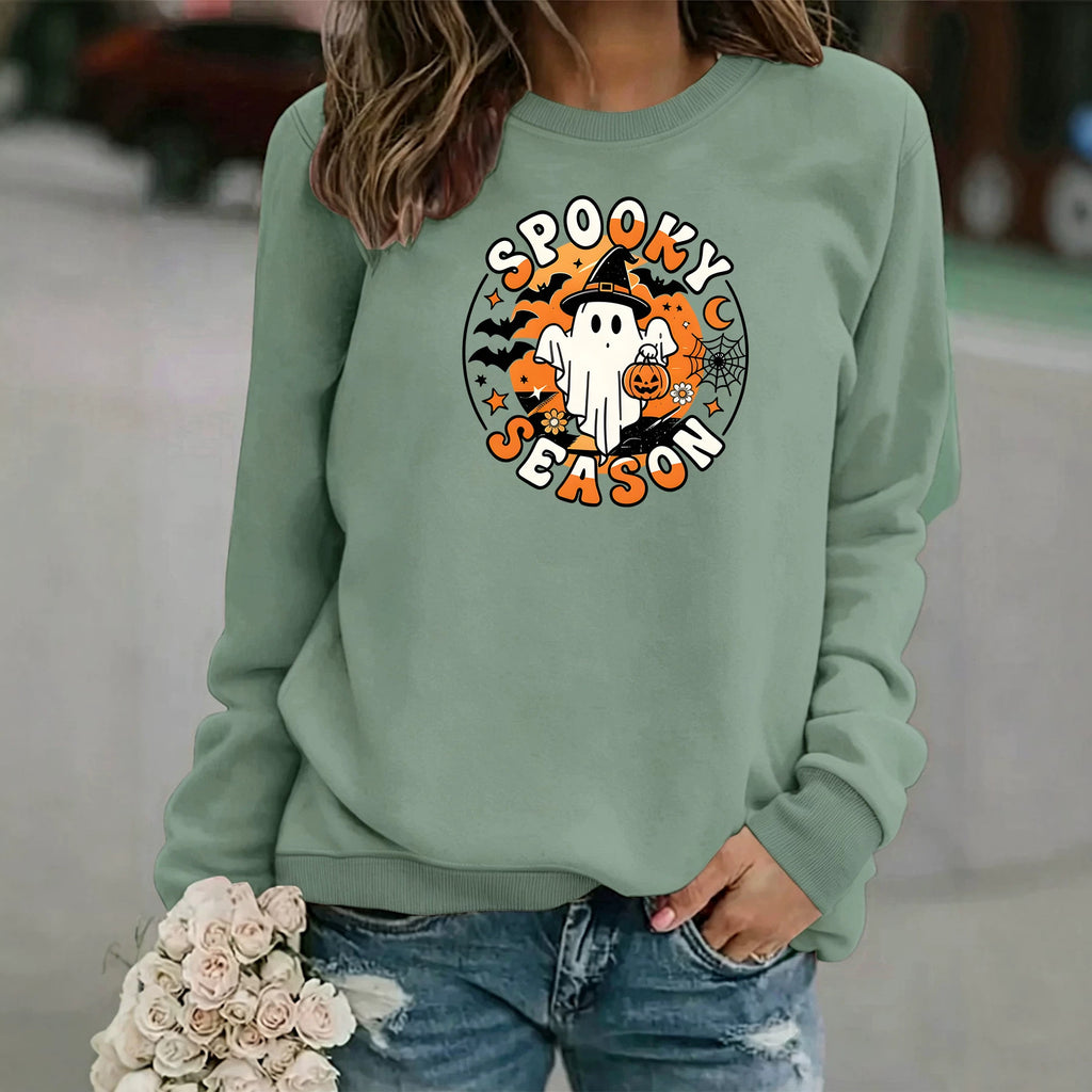 Men’s Ghost Print Round-Neck Fleece Hoodie