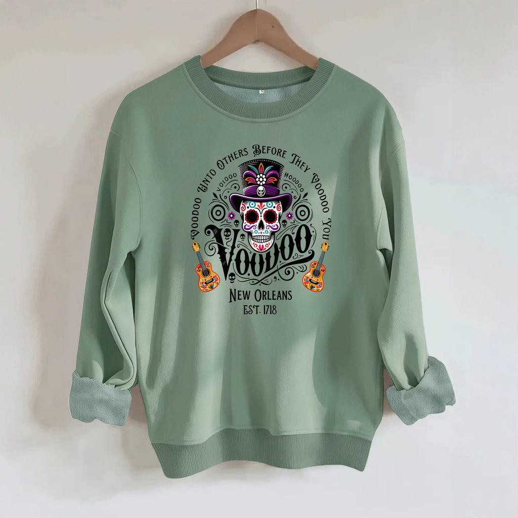 Printed round neck fleece hoodie