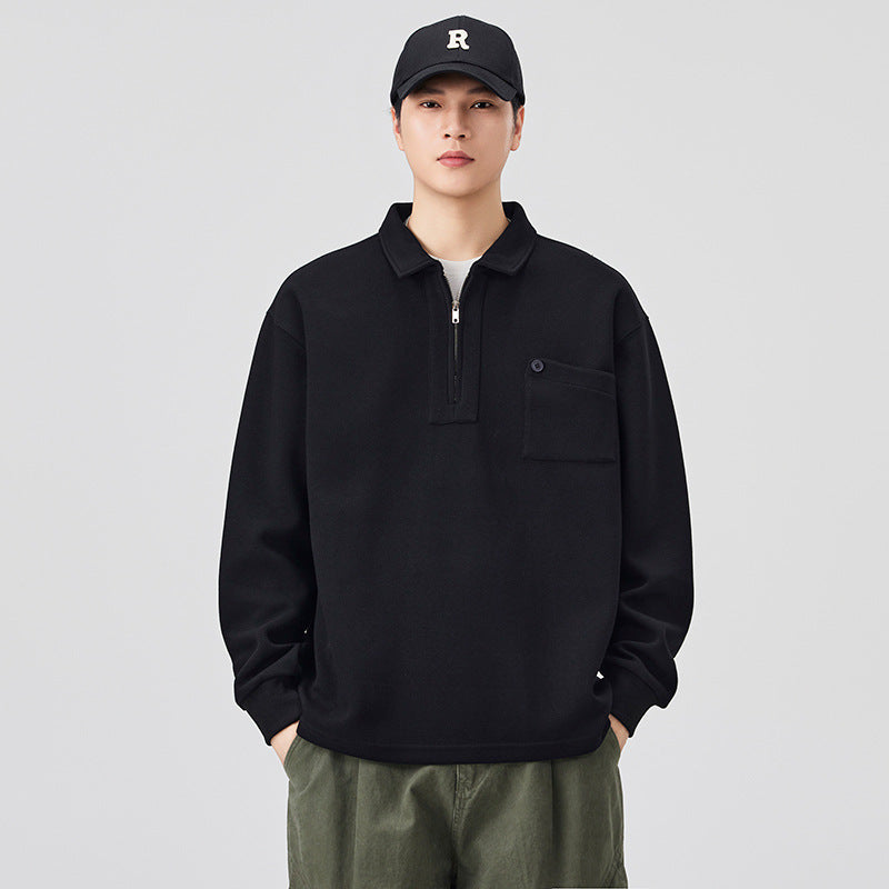Men's Long-Sleeve Half-Zip Polo Shirt