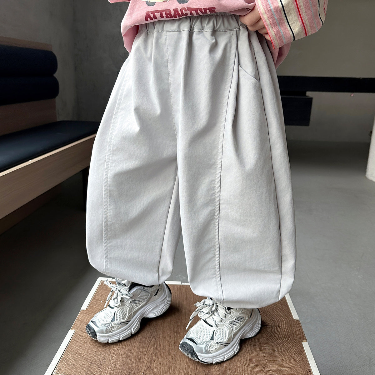 Casual Lantern Knit Sweatpants for Kids with Elastic Waist