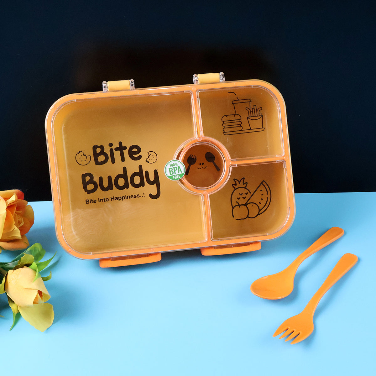 Bite Buddy 4-compartment Leak-resistant Plastic Lunch Box With Spoon  Fork