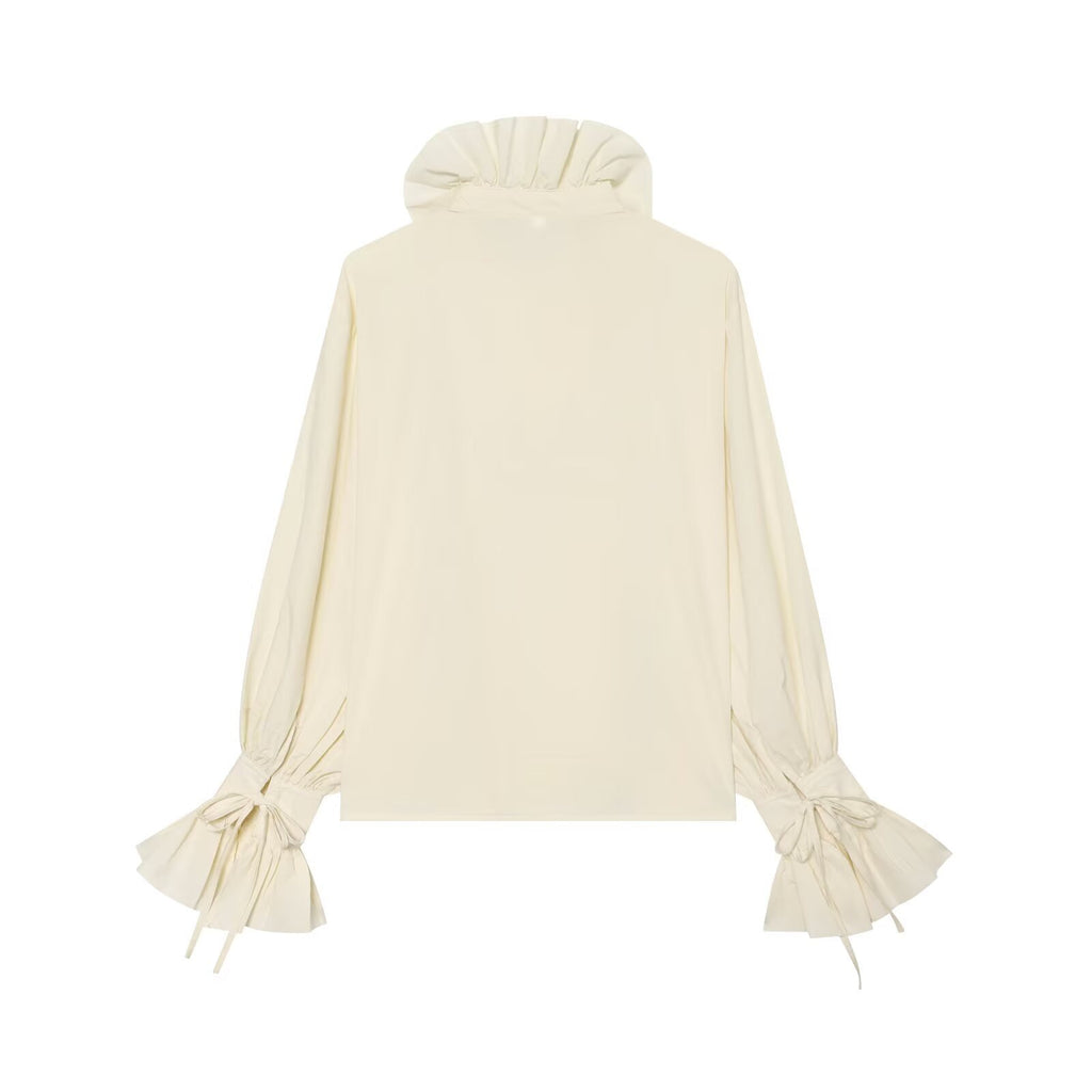Lotus leaf edge spliced cotton shirt top for women