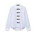 Color blocked knot buckle long sleeved lapel shirt for women