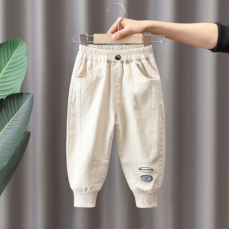 Kids Fashion Cuffed Casual Pants with Elastic Waist and Drawstring Closure