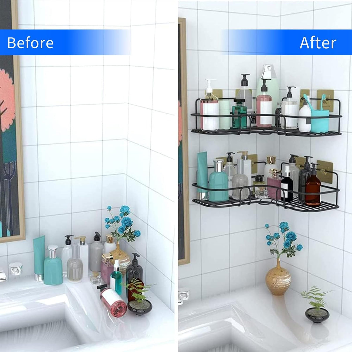 Metal Shower Shelf Without Drilling 2 Pc