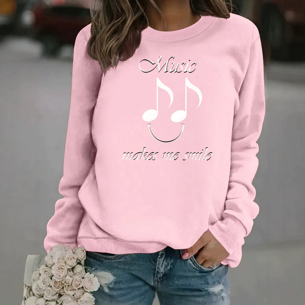 Printed round neck fleece hoodie for women