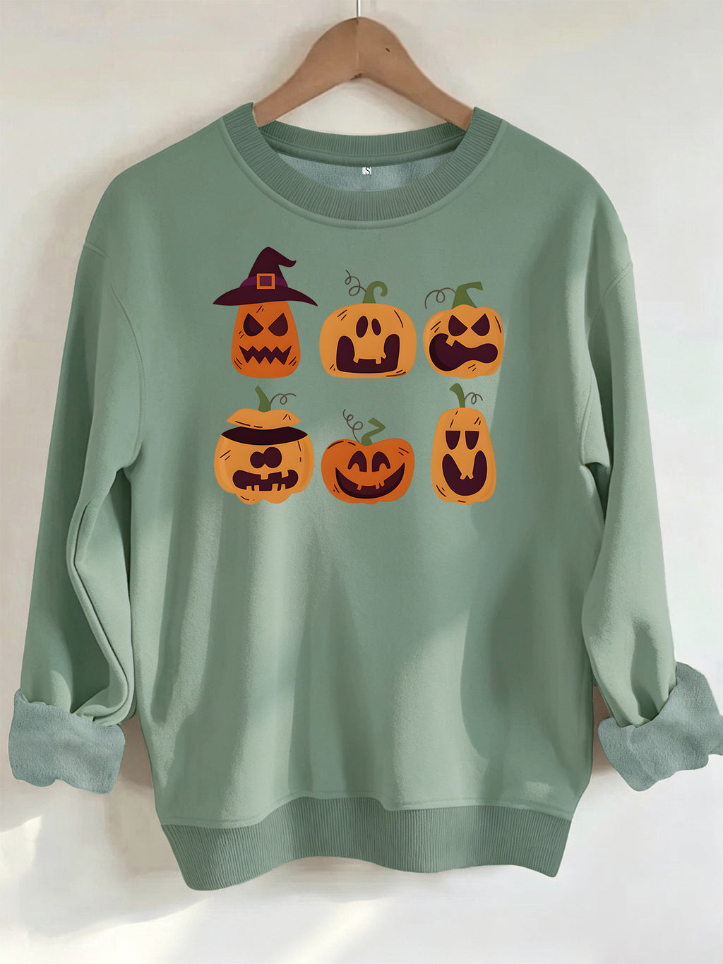 Pattern printed round neck fleece hoodie