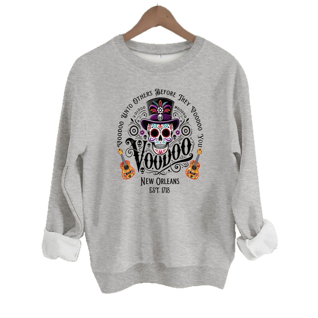 Printed round neck fleece hoodie