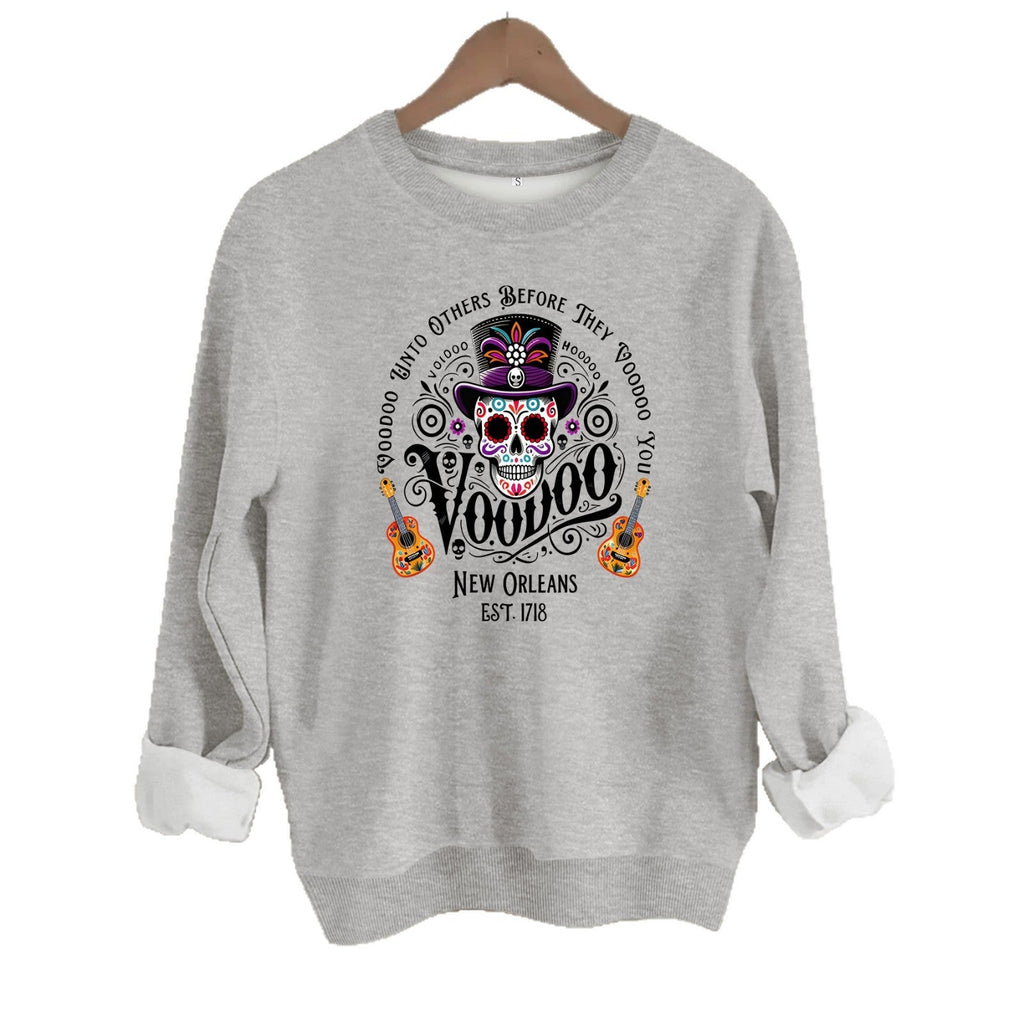 Printed round neck fleece hoodie