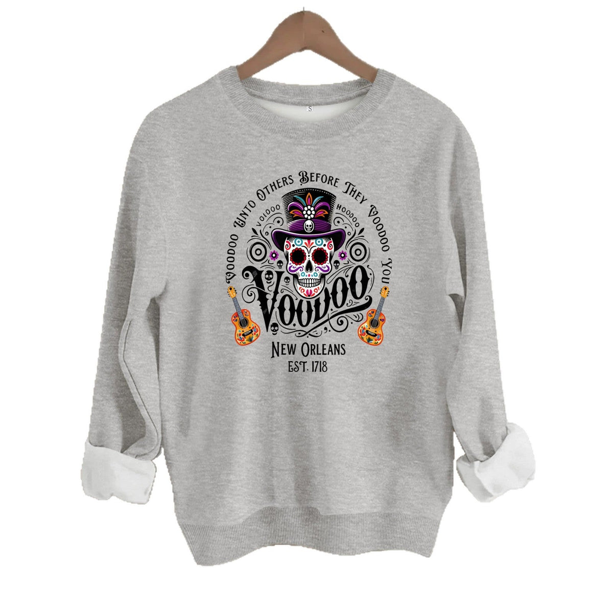 Printed round neck fleece hoodie