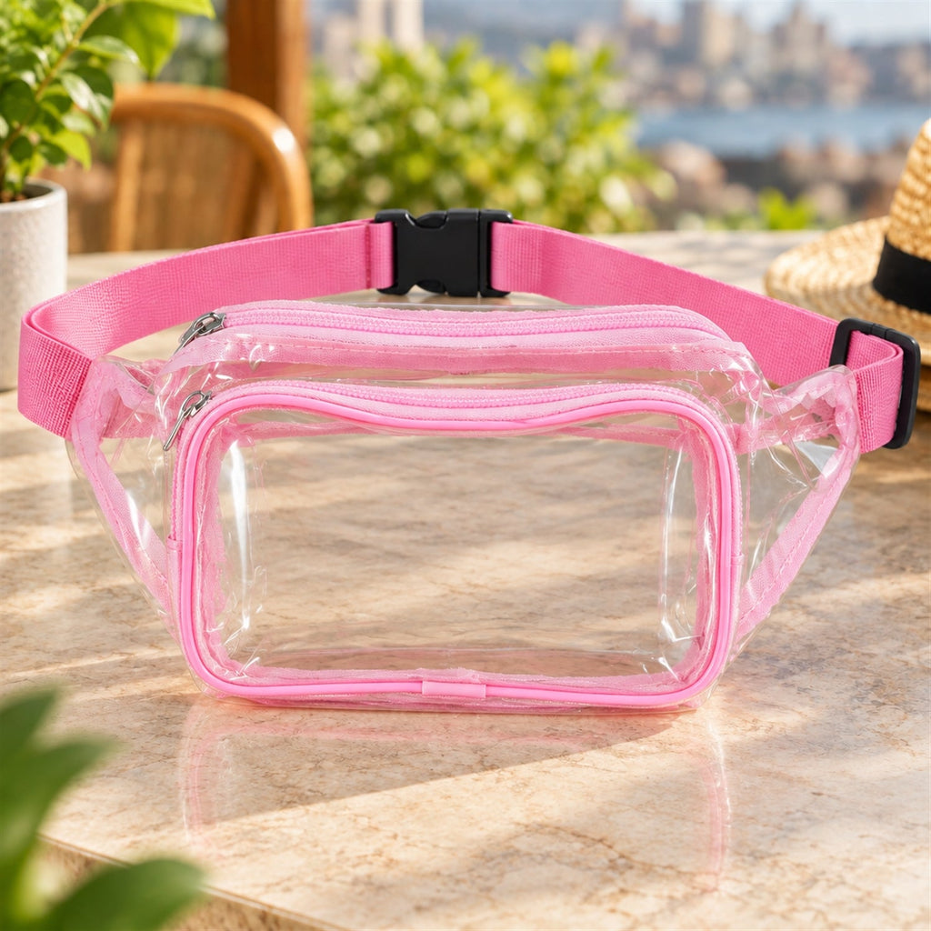 Transparent Pvc Waist Bag With Two Zip Pockets And Adjustable Strap (26x16 Cm)