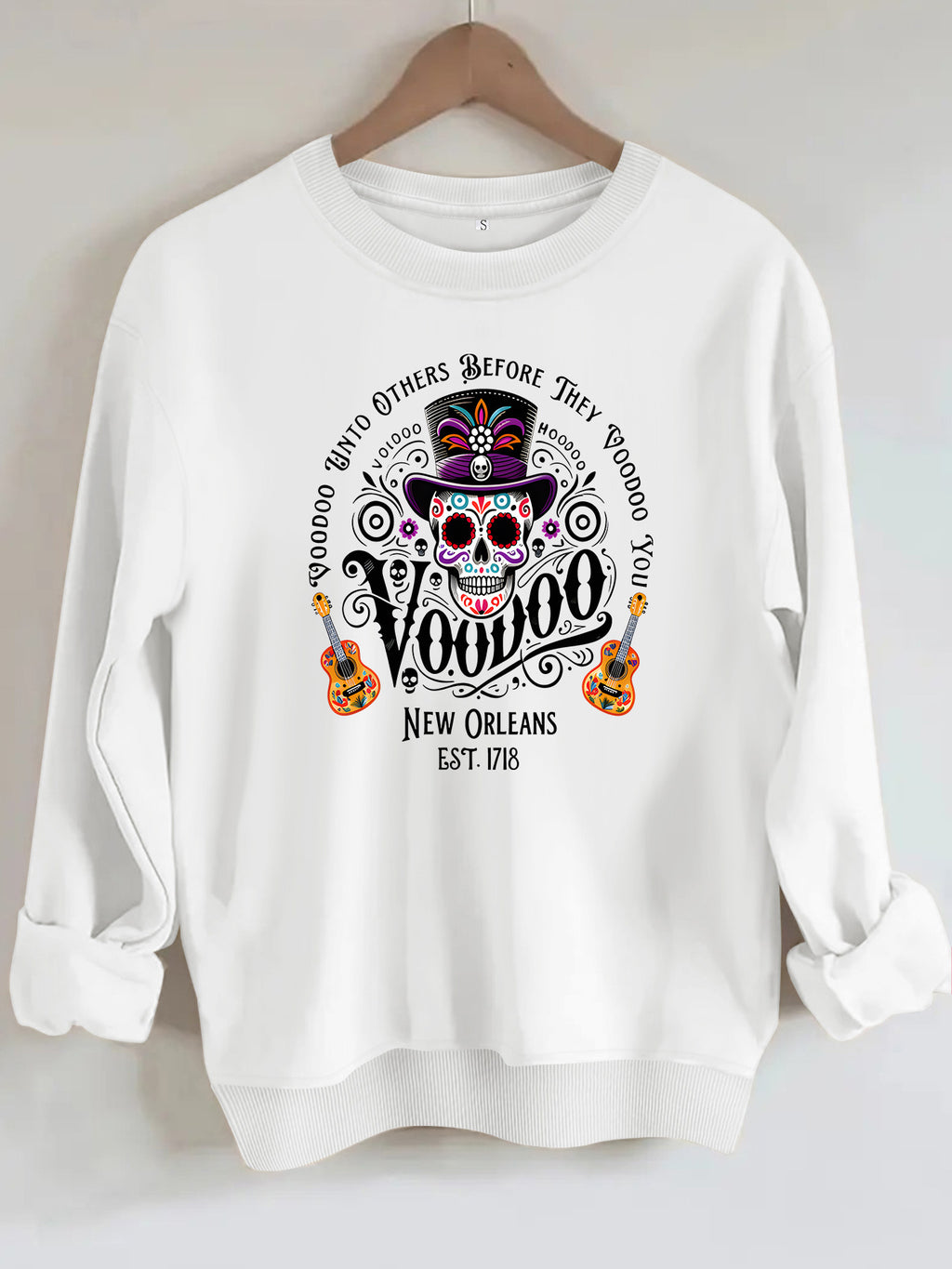 Printed round neck fleece hoodie