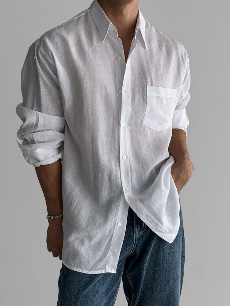 Men’s Linen-Cotton Blend Business Casual Shirt