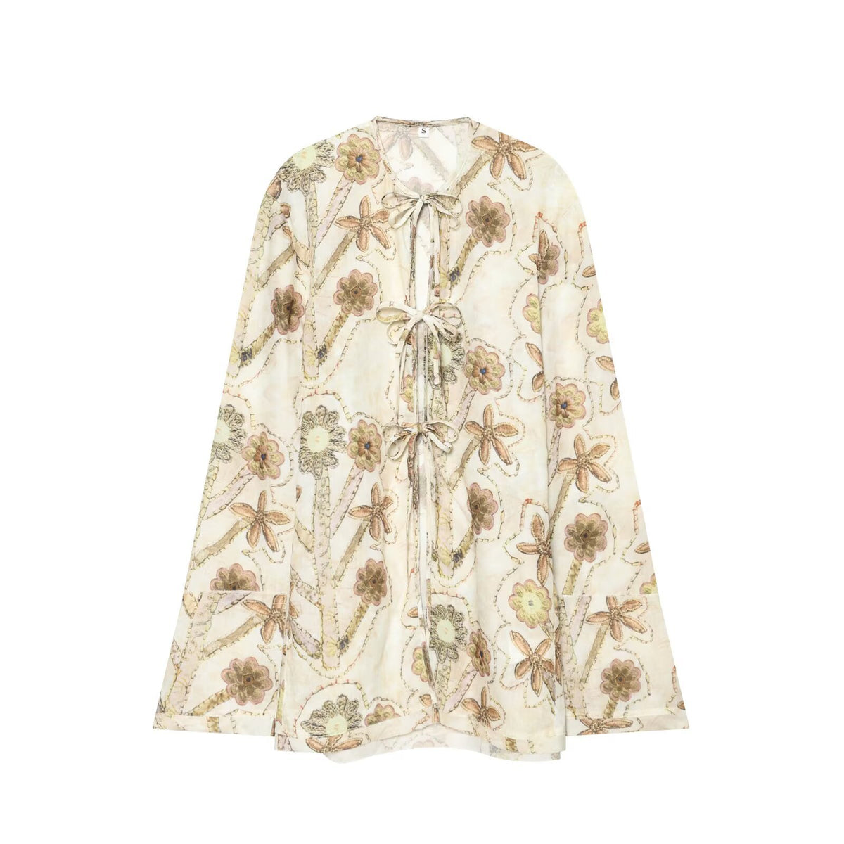 Front lace up printed long sleeved shirt top for women