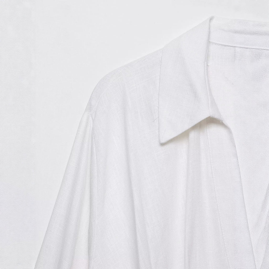 Pong hem linen blend long sleeved shirt for women