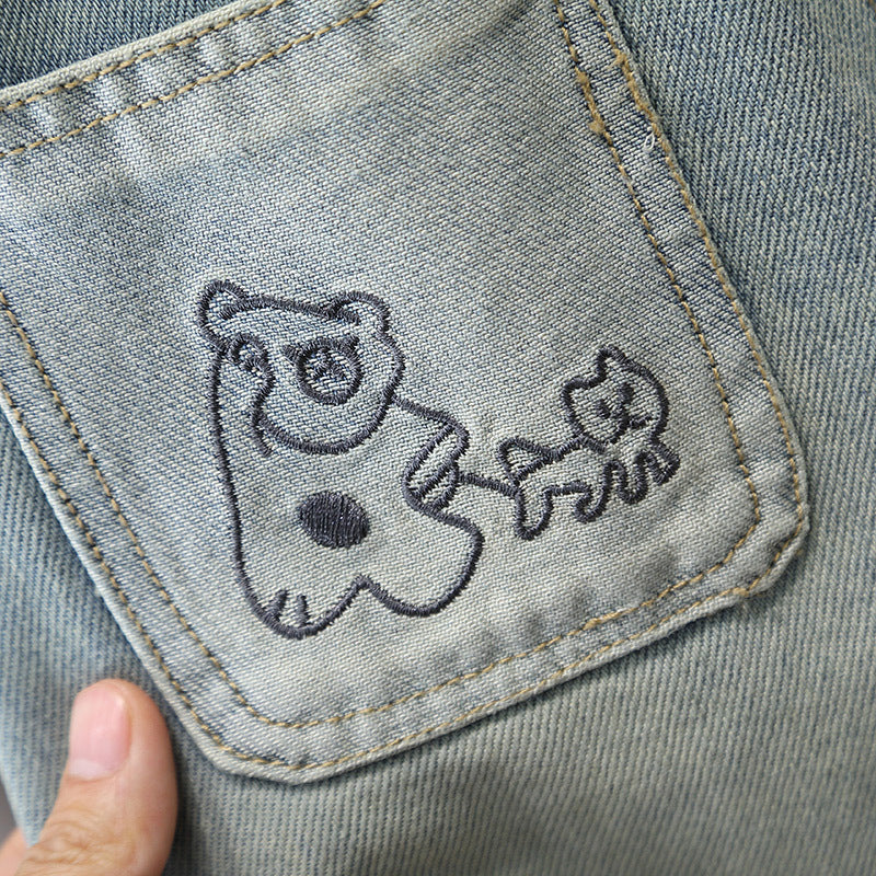 Casual Boys Kids Soft Denim Loose Light Color Long Pants