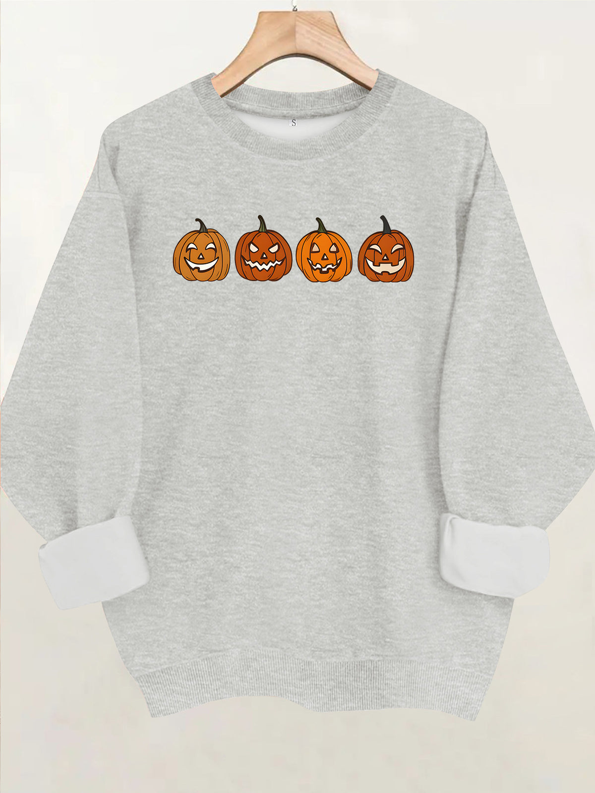Pumpkin pattern printed round neck fleece hoodie