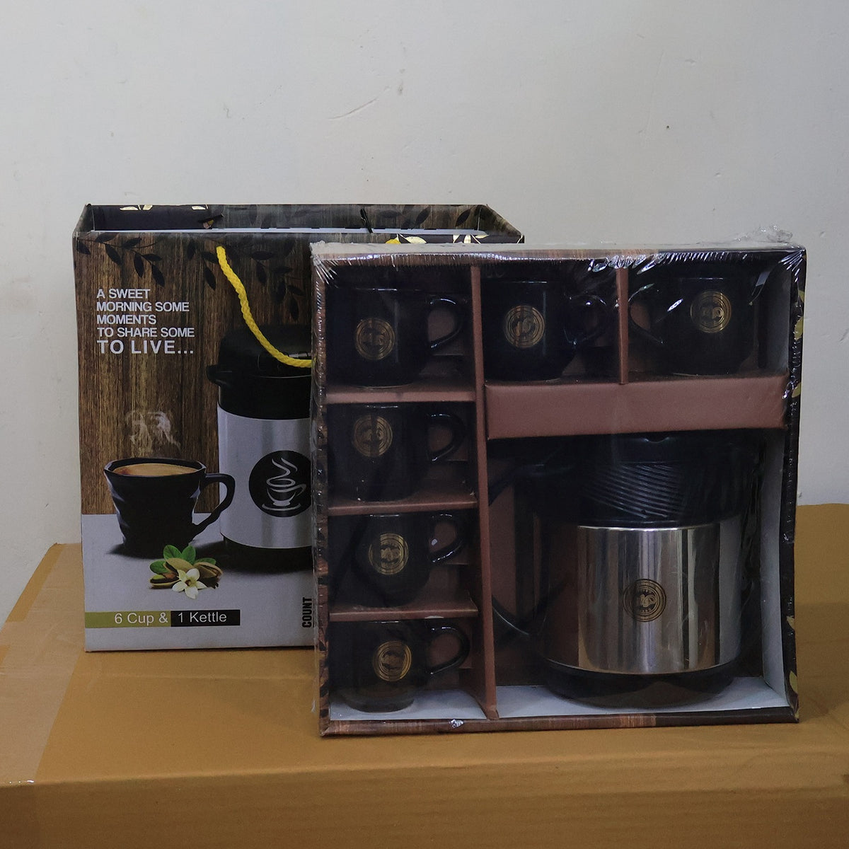 Tea And Coffee Thermos Flask And 6 Ceramic Cups (1 Set)