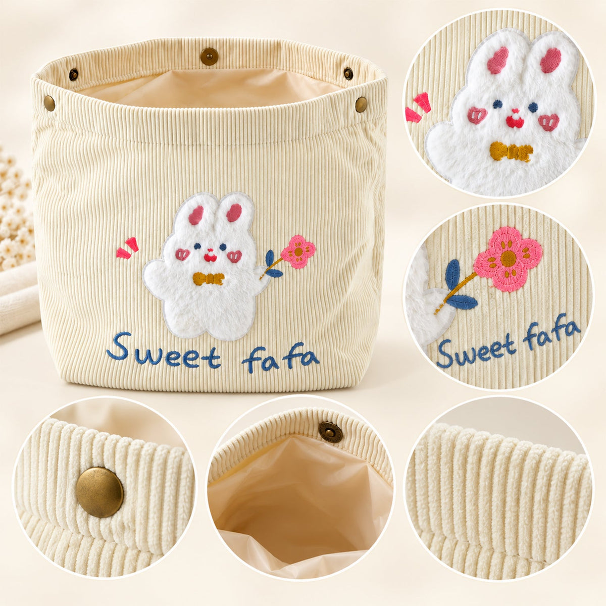 Foldable Fabric Storage Basket With Snap Closure For Toys Clothes And Home Use