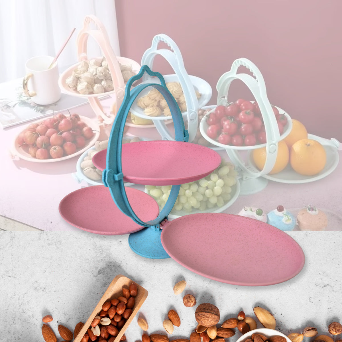 Foldable Fruit Plate Candy Dish  Multi Use Mirror Shape Dried Fruit Tray (1 Set)