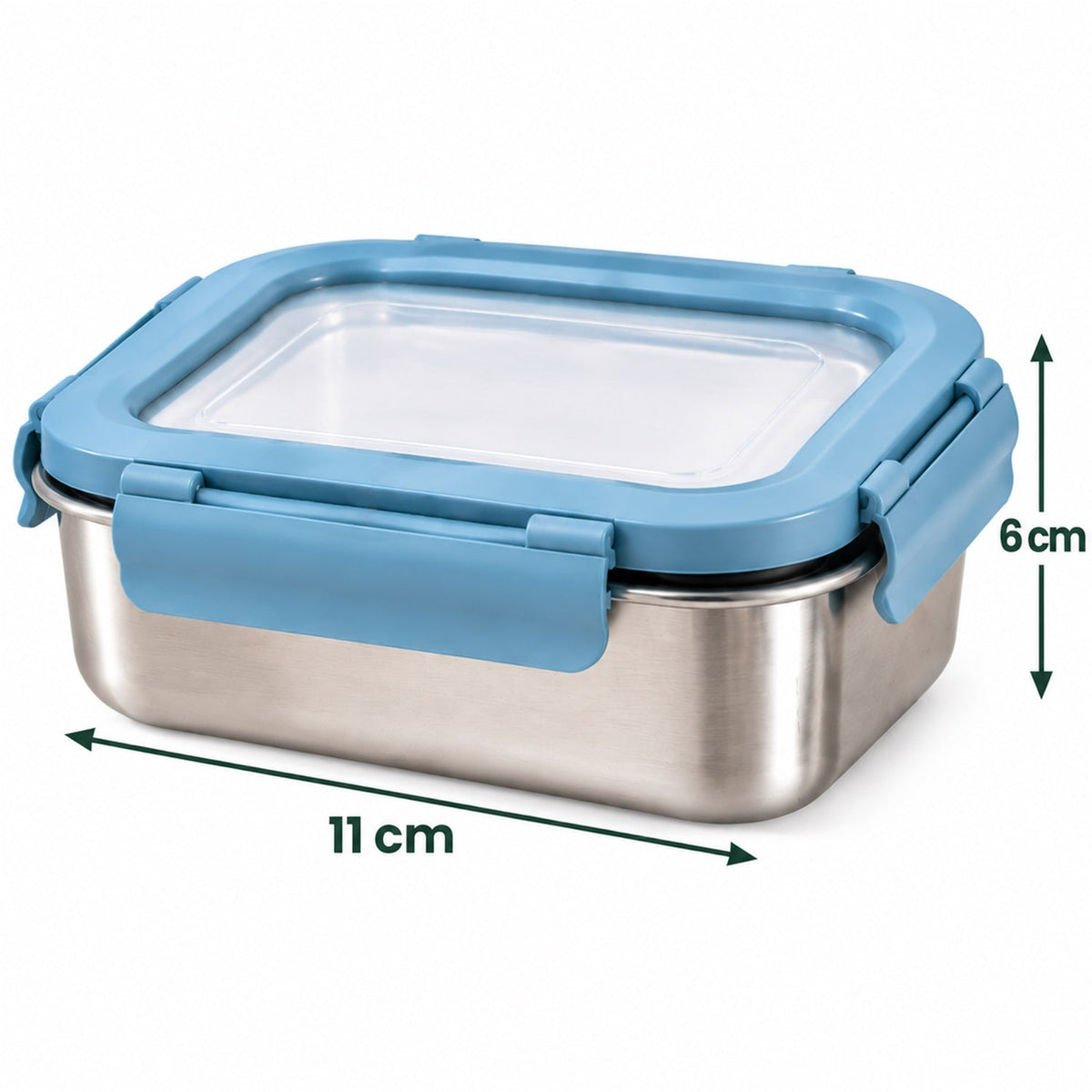 Apex Square Steel Food Container 300 Ml With Clip Lock Lid Lunch Box (1 Pc)