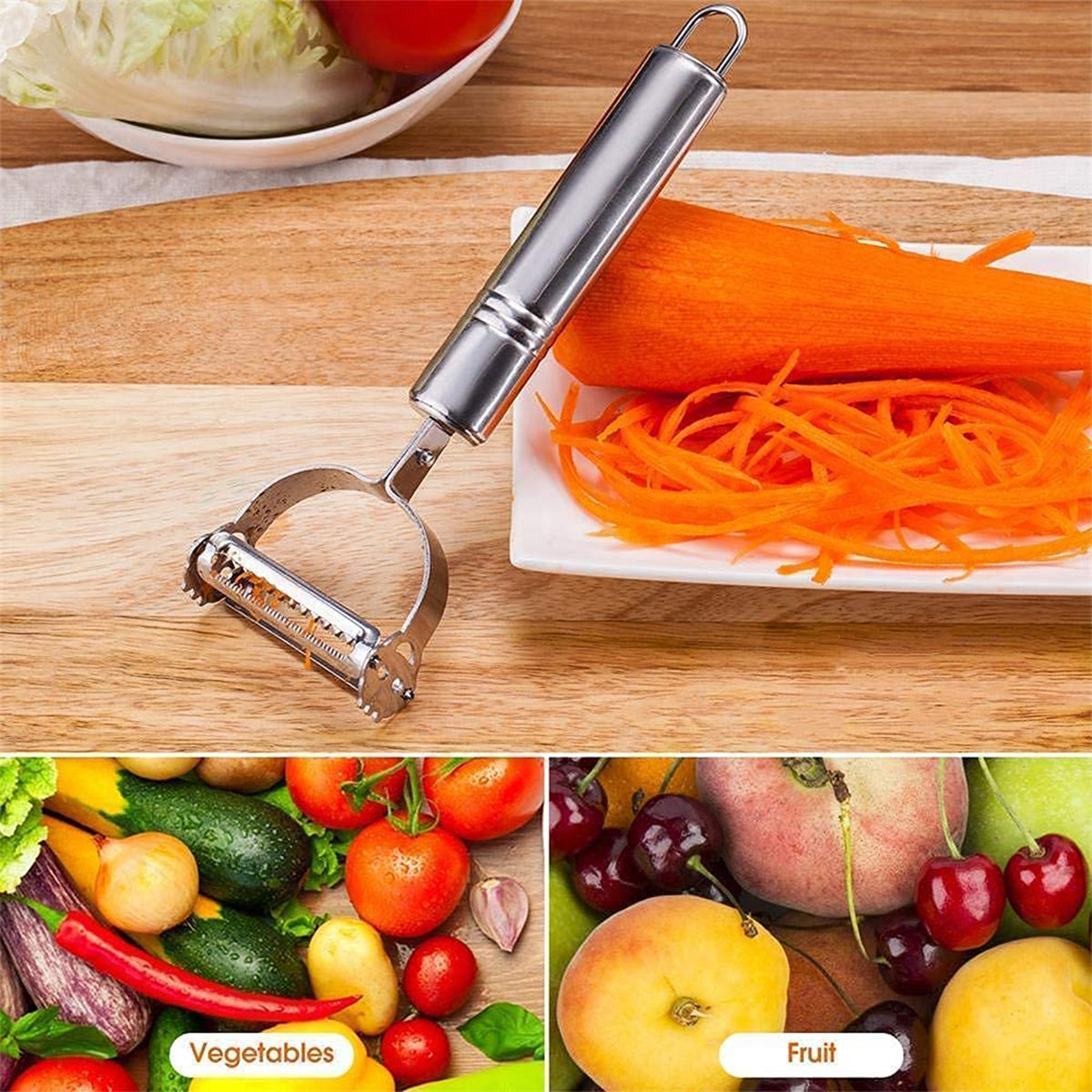 3 In 1 Stainless Steel Vegetable And Fruit Peeler Set (3 Pcs Set)