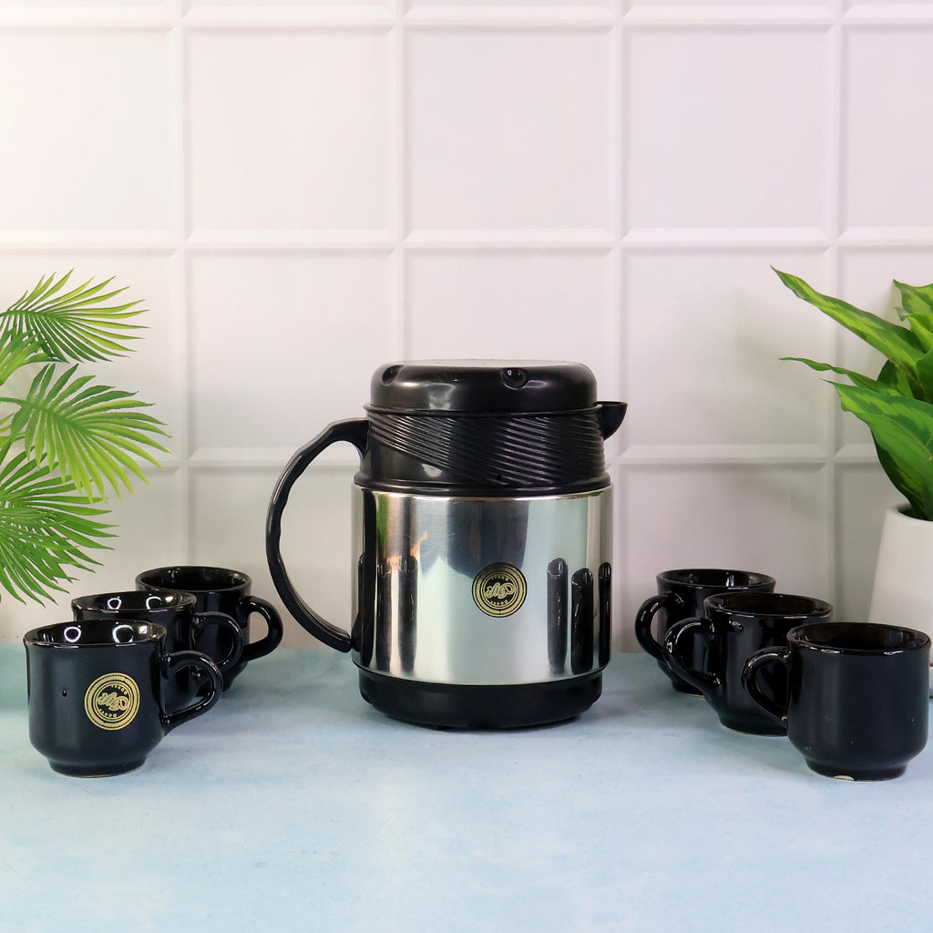 Tea And Coffee Thermos Flask And 6 Ceramic Cups (1 Set)
