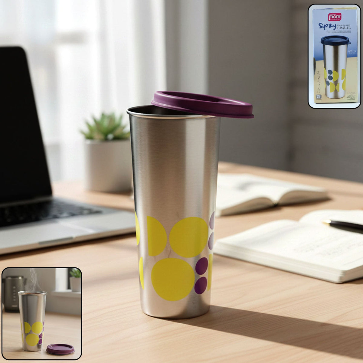 Insulated Mug With Lid Handle Flexible Straw With Cap 709 Ml