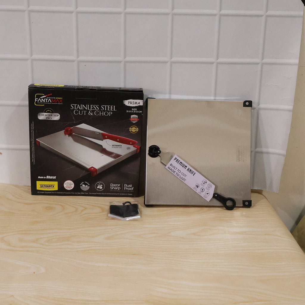 Stainless Steel 2 In 1 Cutting And Chopping Board With Knife For Kitchen (1 Pc)