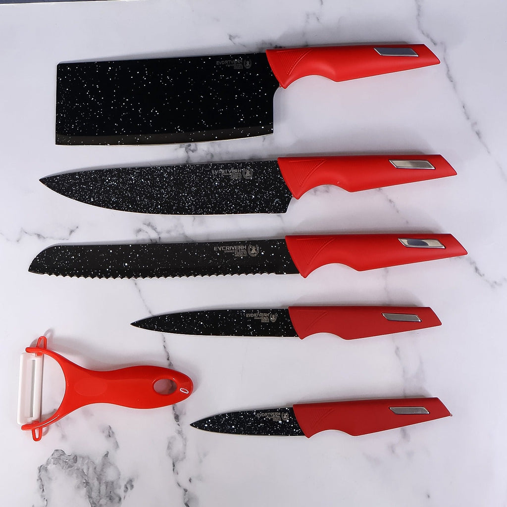 Kitchen Knife Set With Marble-coated Blades 6 Pc