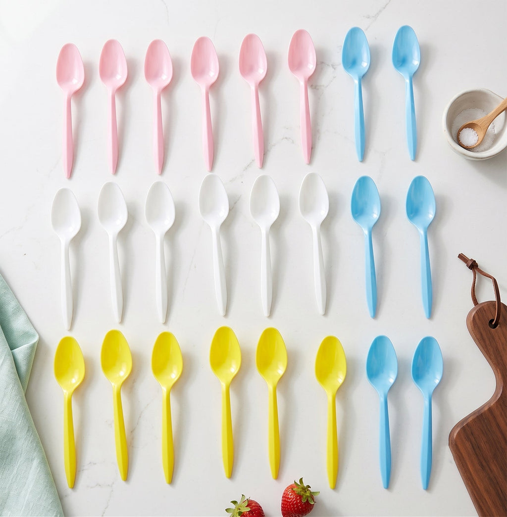 Disposable Multicolor Plastic Spoon Set For Party Dessert And Kitchen Use (24 Pcs)