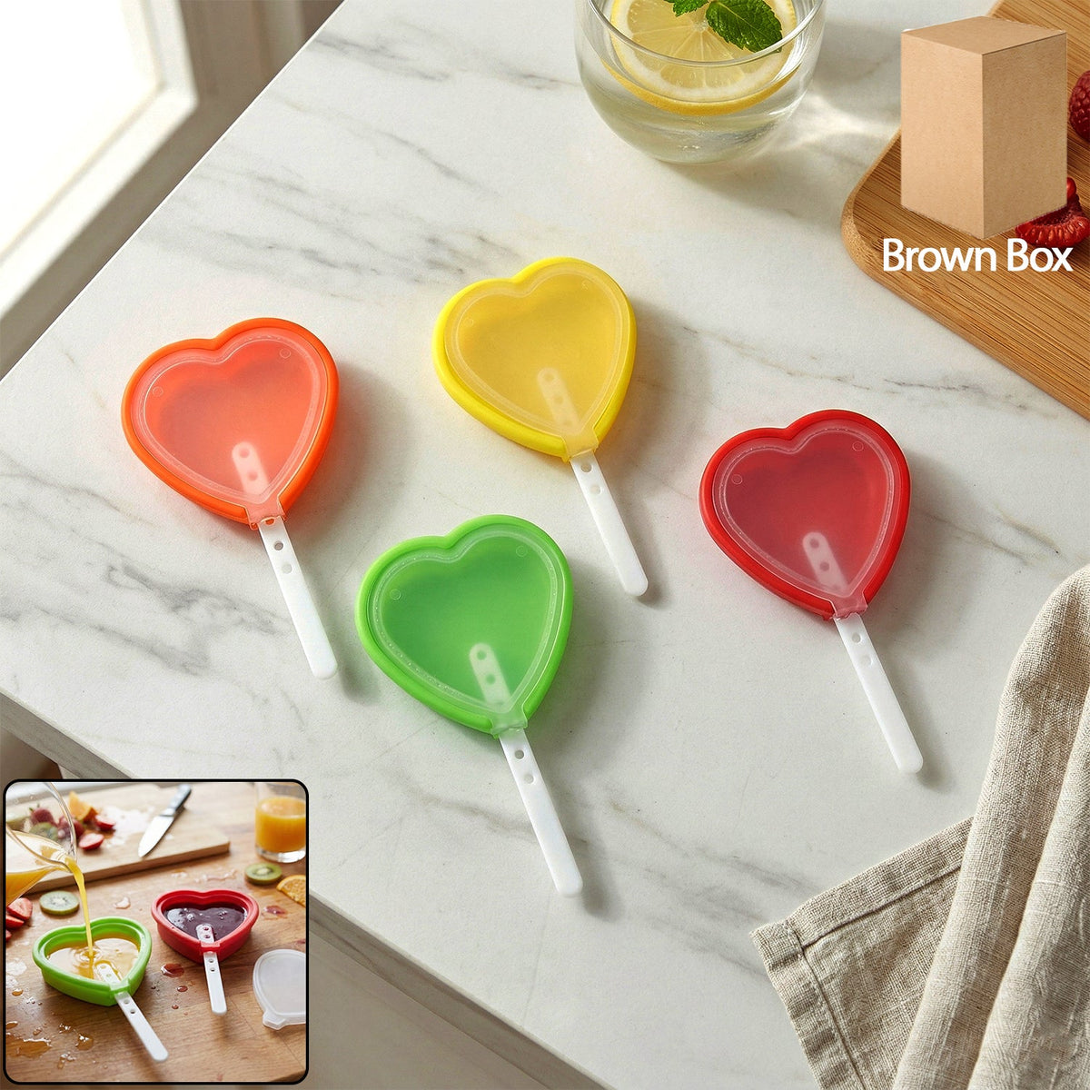 Premium Silicone Ice Cream Popsicle Mold Set 4 Pc
