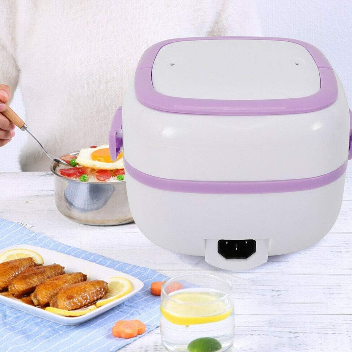 10027 Electric Lunch Box Portable Food Warmer Stainless Steel Compartments 220v 200w