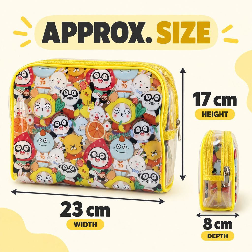 Multipurpose Pvc Cosmetic Pouch With Cartoon Print And Zip Sections For Travel