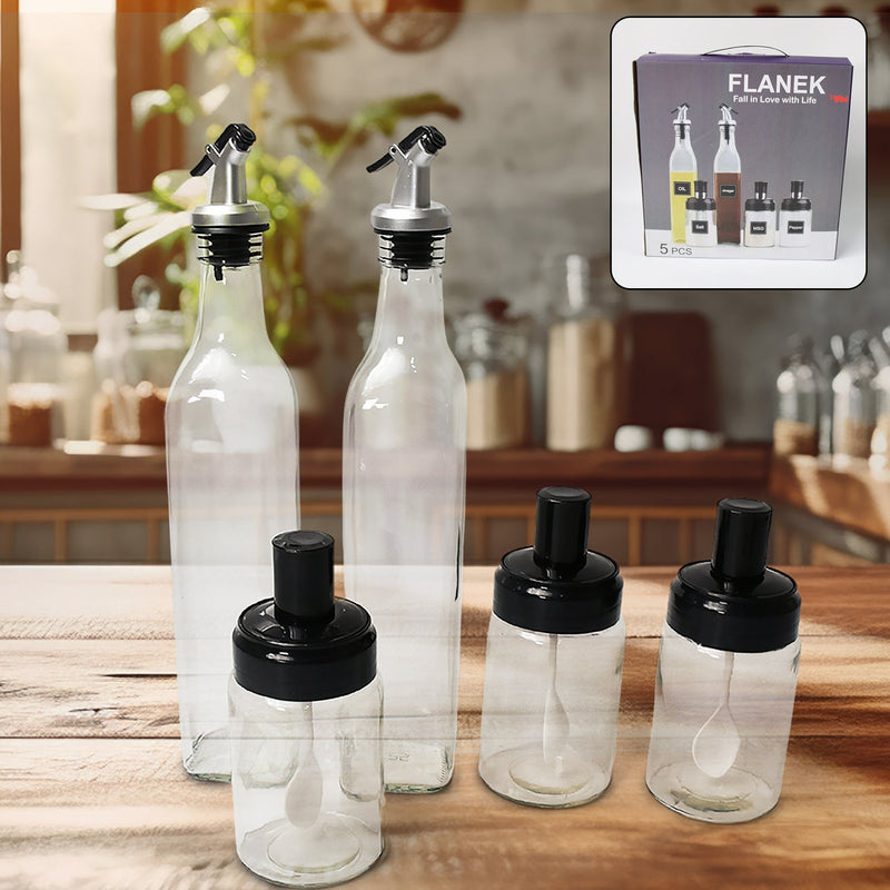 10011 Transparent Glass Oil Dispenser 5 Pcs Set