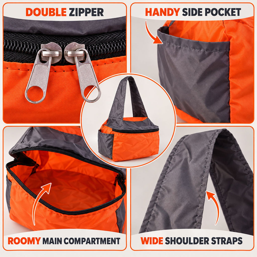 Travel Tote Carry Bag With Double Zippers And Shoulder Straps (1 Pc 26x33 Cm)