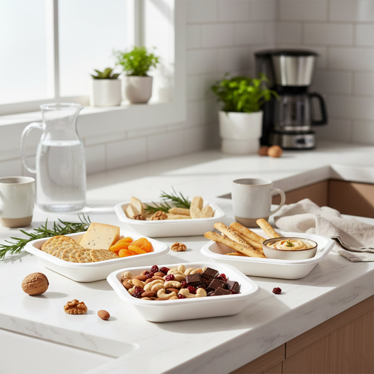 Disposable Square Food Serving Tray Set (10 Pc)