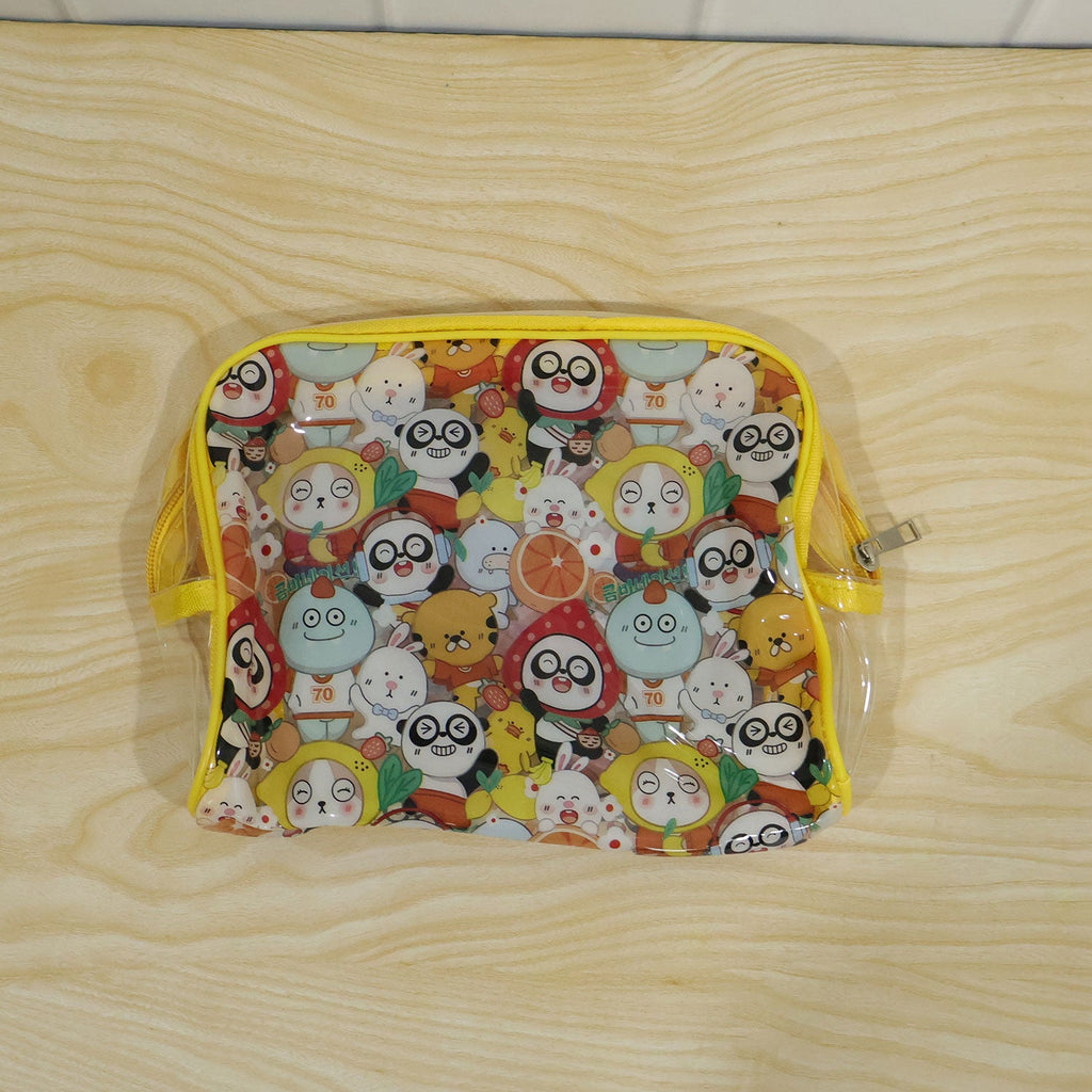 Multipurpose Pvc Cosmetic Pouch With Cartoon Print And Zip Sections For Travel