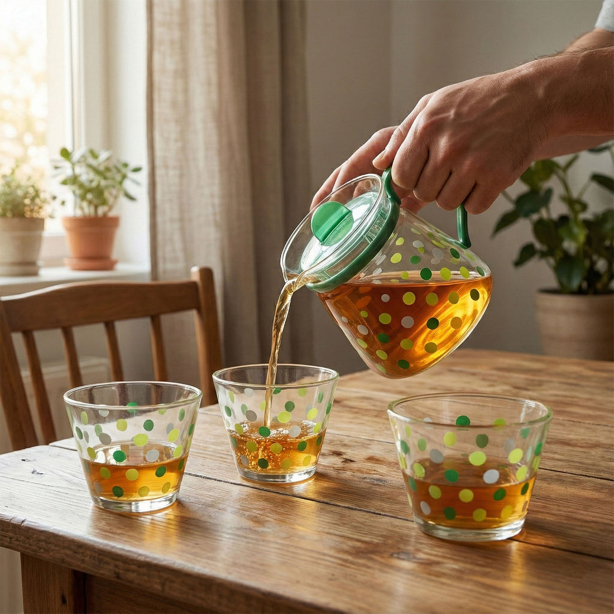 Elegant Glass Tea Pot With Matching Cups Set (1 Set)