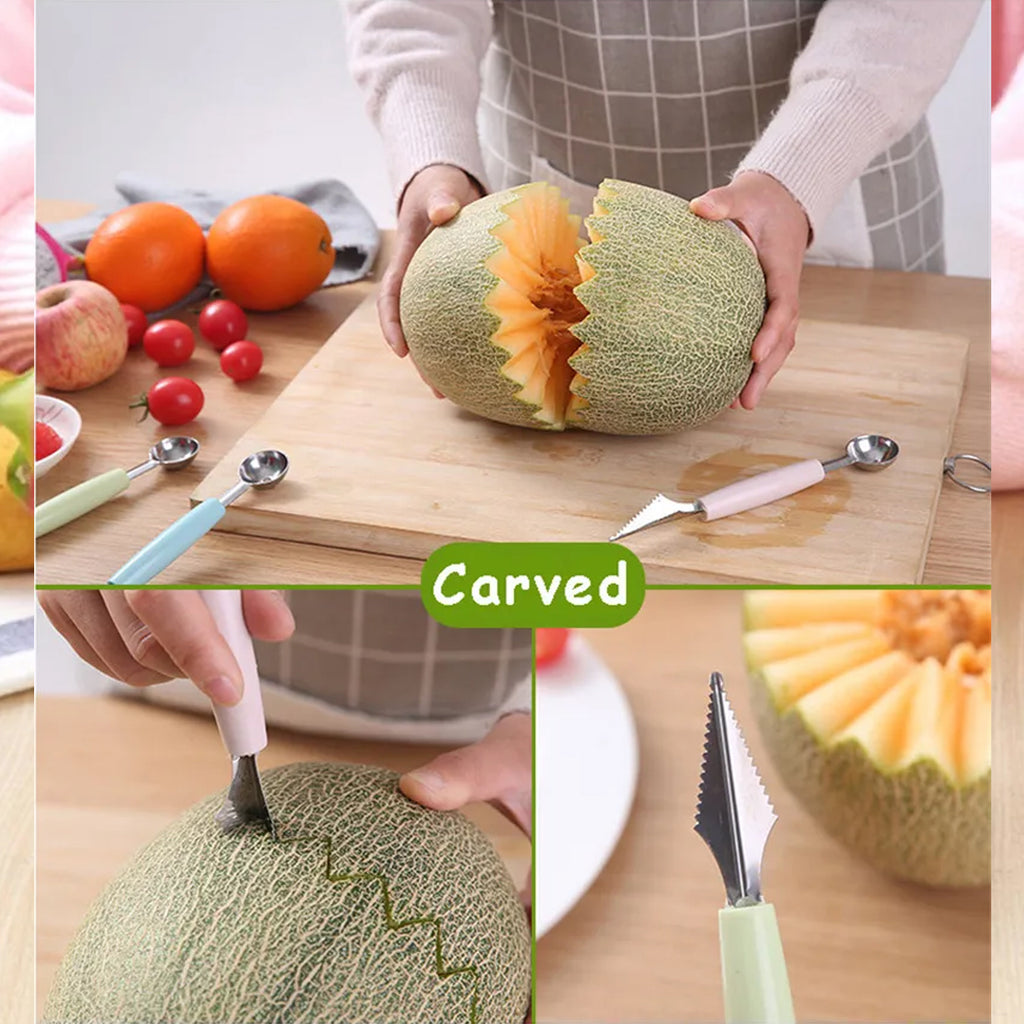 7031 Multifunctional Stainless Steel Fruit Vegetable Pattern Carving Knife Peeler Corer Spherical Dig Ball Scoop Garnishing Dig Ball Spoon Kit.