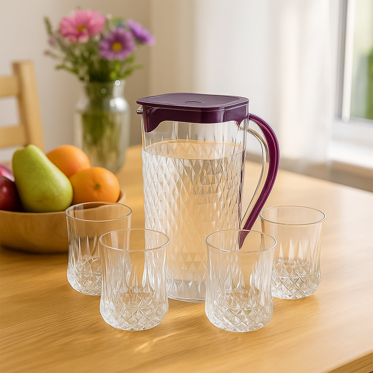 Supermom Roma Plastic Jug With Glasses Combo Set (5 Pc)