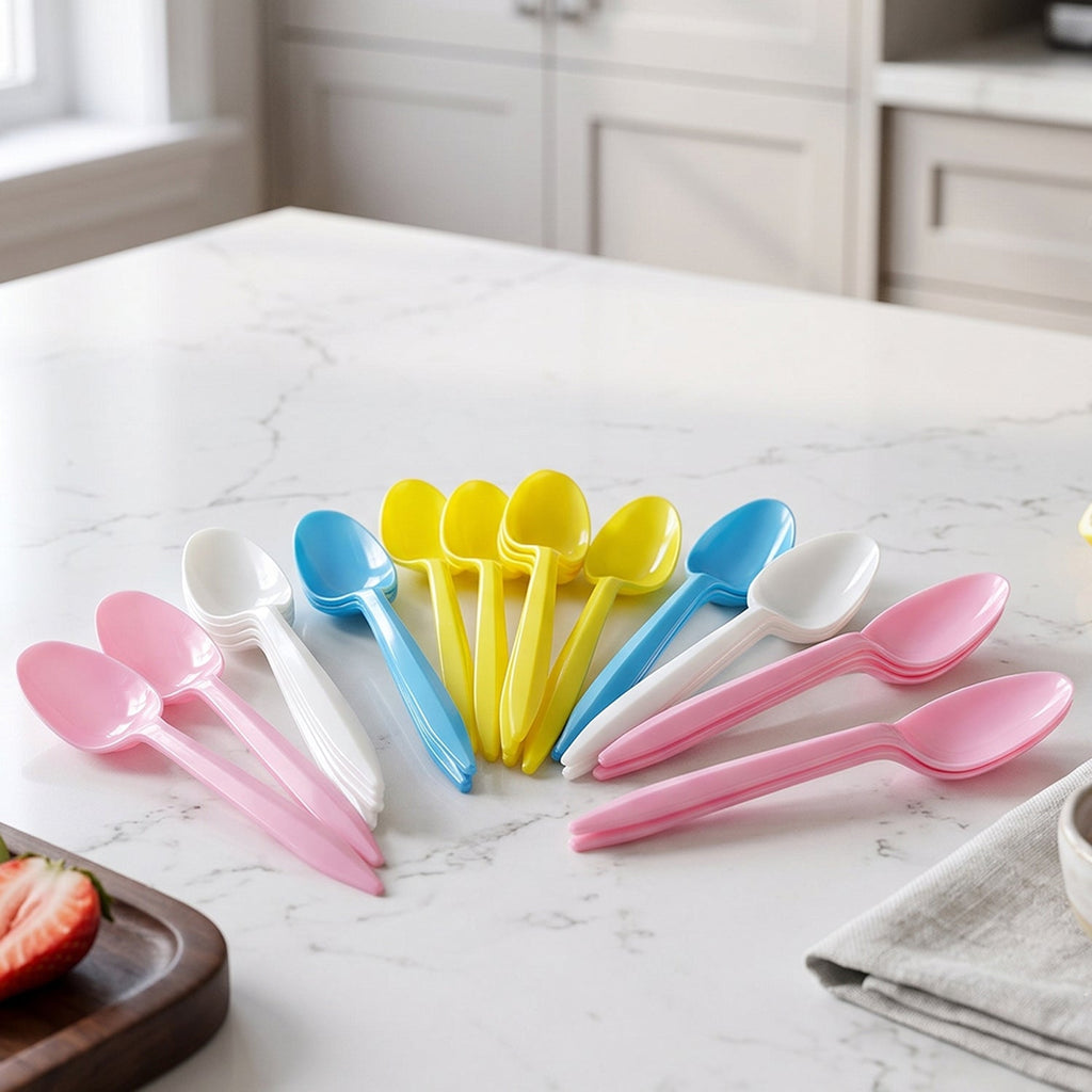 Disposable Multicolor Plastic Spoon Set For Party Dessert And Kitchen Use (24 Pcs)