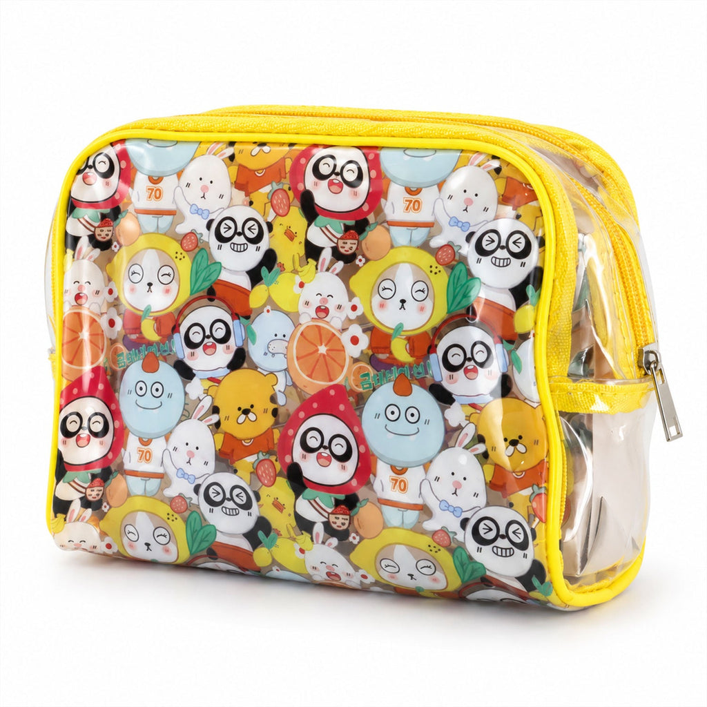 Multipurpose Pvc Cosmetic Pouch With Cartoon Print And Zip Sections For Travel