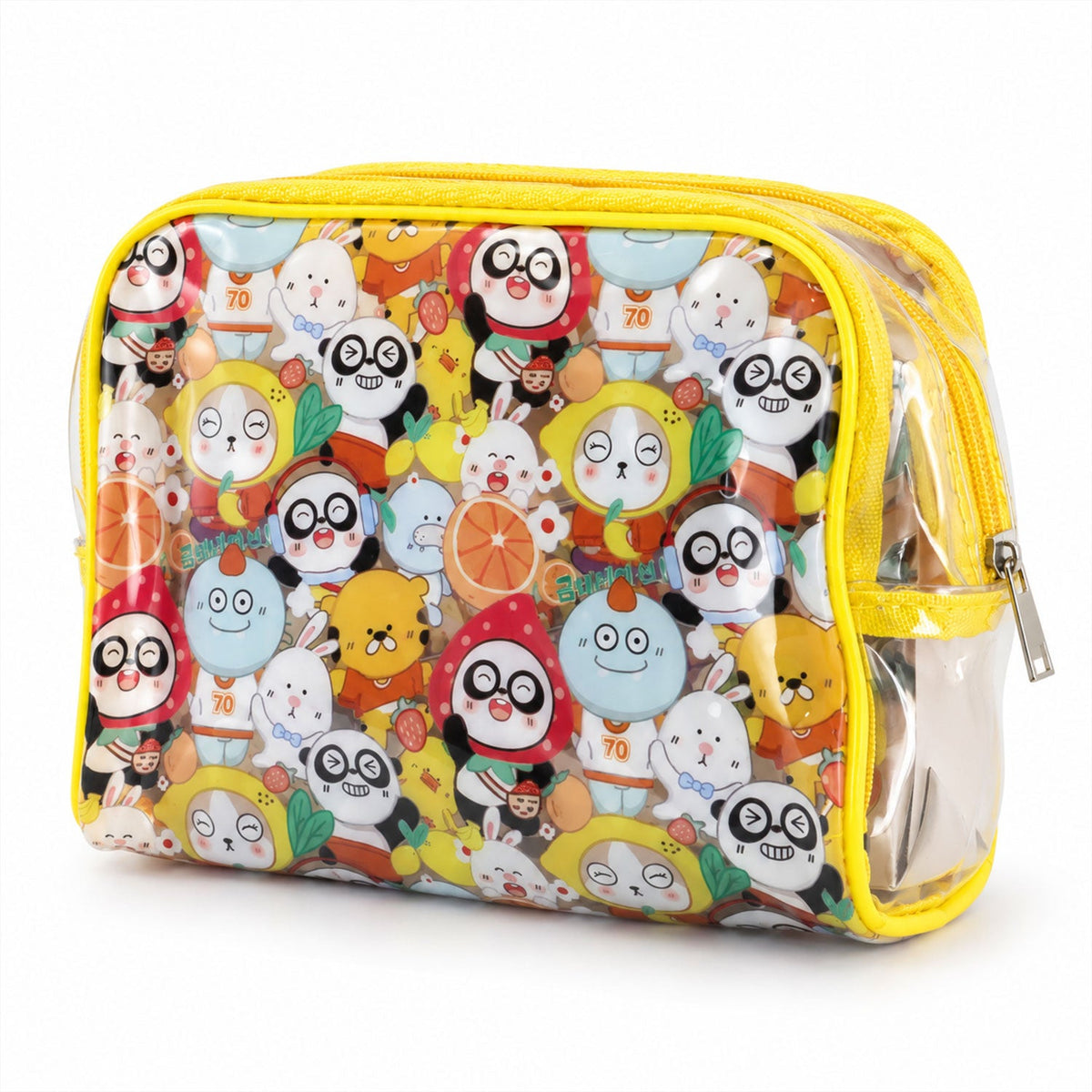 Multipurpose Pvc Cosmetic Pouch With Cartoon Print And Zip Sections For Travel