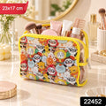 Multipurpose Pvc Cosmetic Pouch With Cartoon Print And Zip Sections For Travel