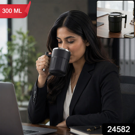 Apex Compact Coffee Mug 300 Ml With Handle And Lid Matte Black (1 Pc)