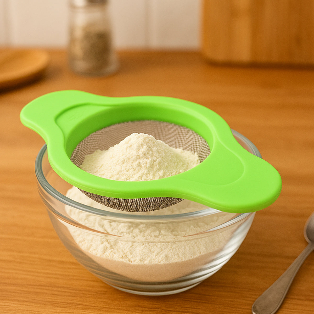 Stainless Steel Mesh Strainer With Dual Handle Plastic Frame (1 Pc)